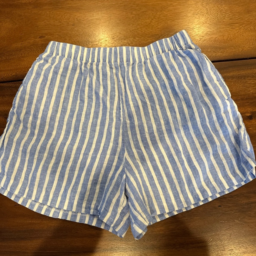 Blue and White Striped Women's Shorts